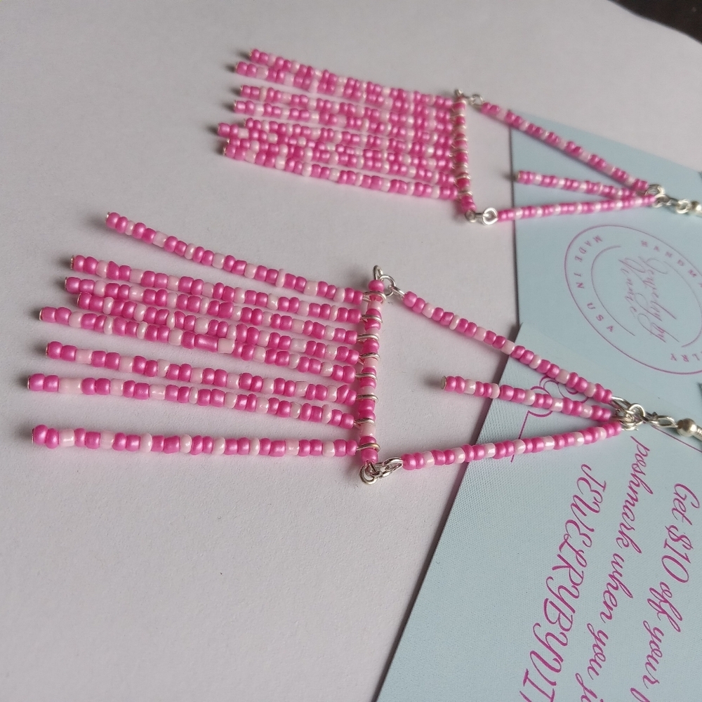 Hand Crafted Pink Beaded Earrings - Picture 5 of 7